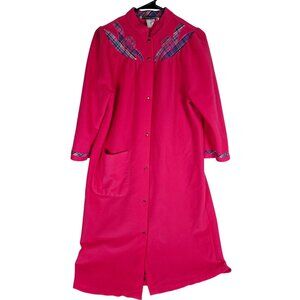 Vintage Vandemere Pink Robe House Coat Dress Floral & Plaid Detail Size Medium